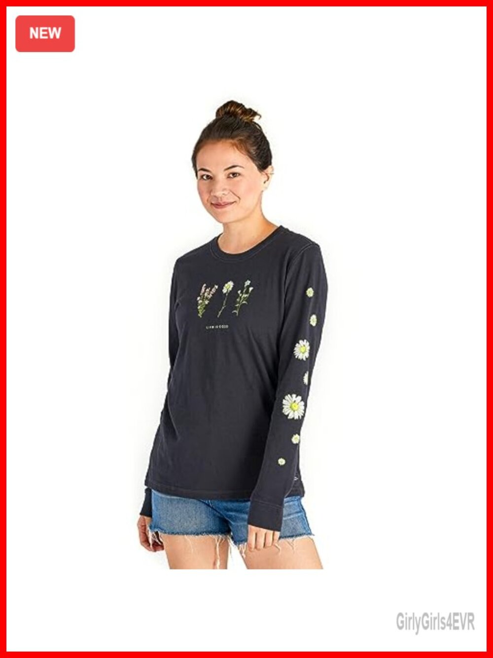 Life is Good Crusher Long Sleeve Cotton Graphic Tee Wildflowers